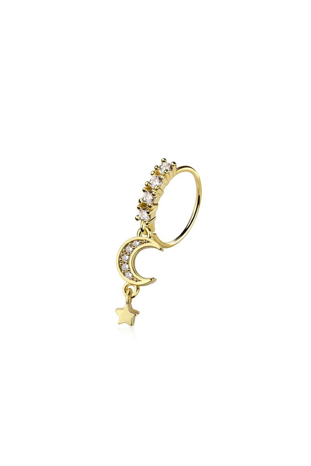 20G Surgical Steel Star & Moon Dangle Nose Hoop (9mm)